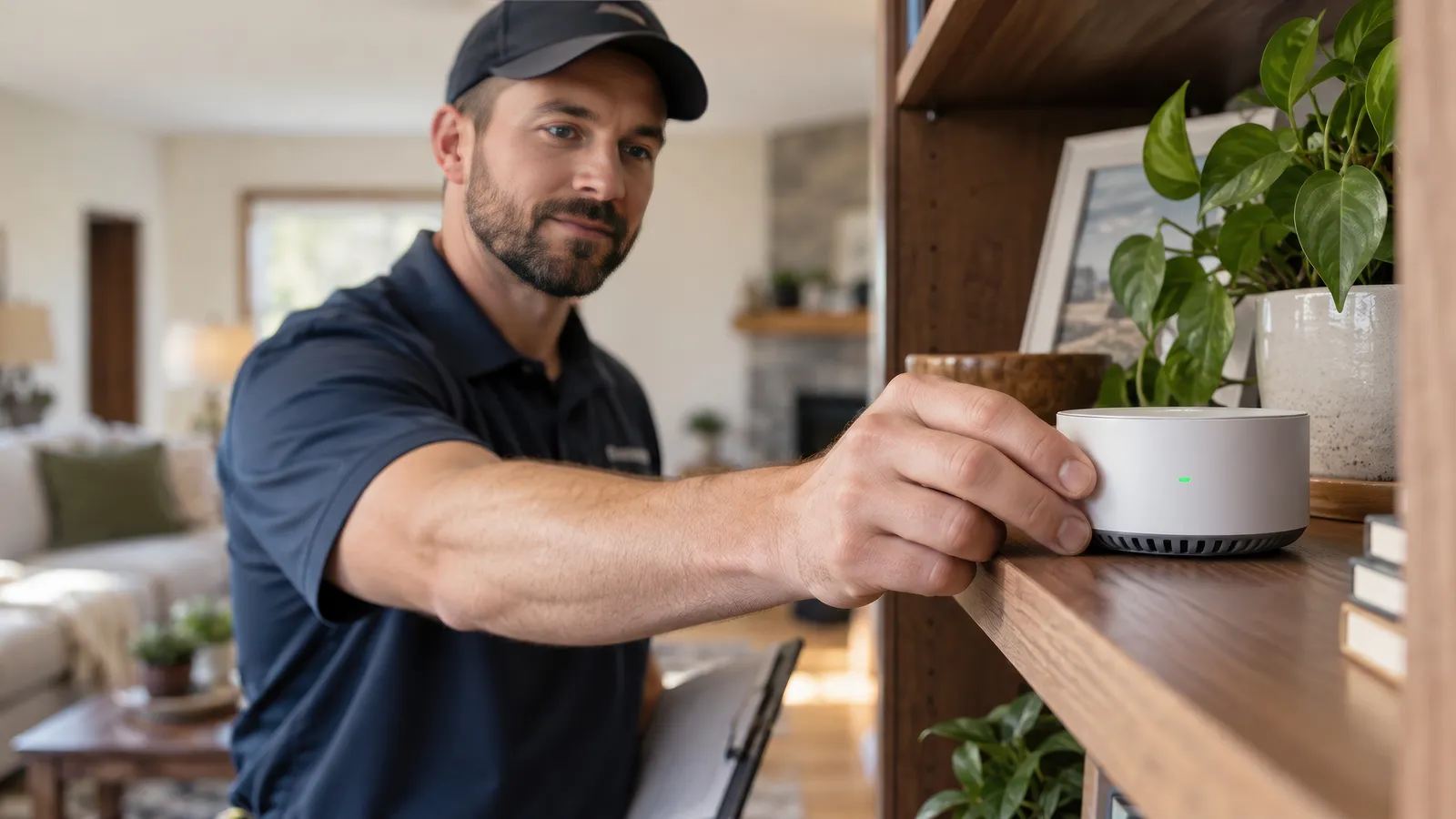 En tekniker mäter radon i Hummelsta